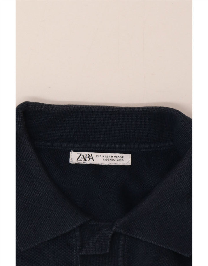 Мужской джемпер с воротником-поло Zara с коротким рукавом, средний темно-синий