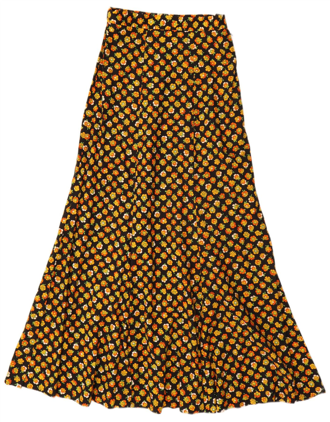 ВИНТАЖНАЯ женская макси-юбка-трапеция EU 34 2XS W24, черный хлопок с цветочным принтом
