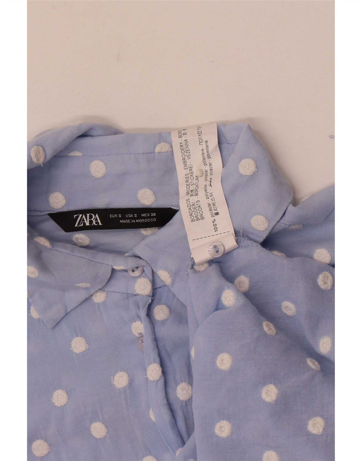 Женская рубашка Zara UK 10, маленькая синяя, полиэстер в горошек