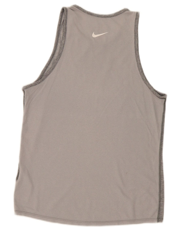 Nike Womens Dri Fit Graphic Vest Top UK 6 XS Grey Flecked Cotton