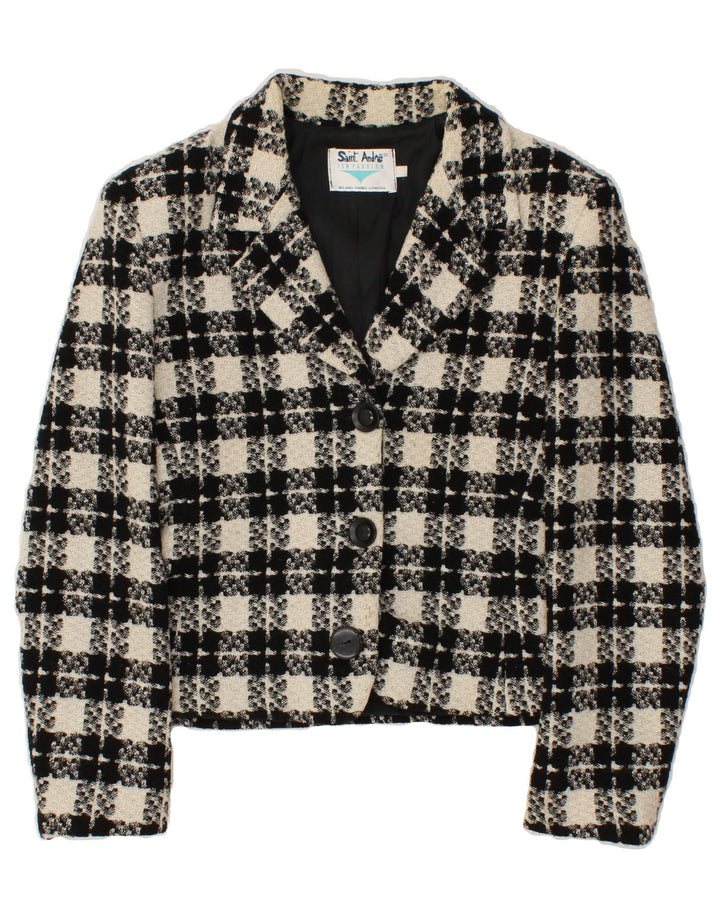 VINTAGE Womens 3 Button Blazer Jacket UK 12 Medium Black Check Wool Vintage Vintage and Second-Hand Vintage from Messina Hembry 