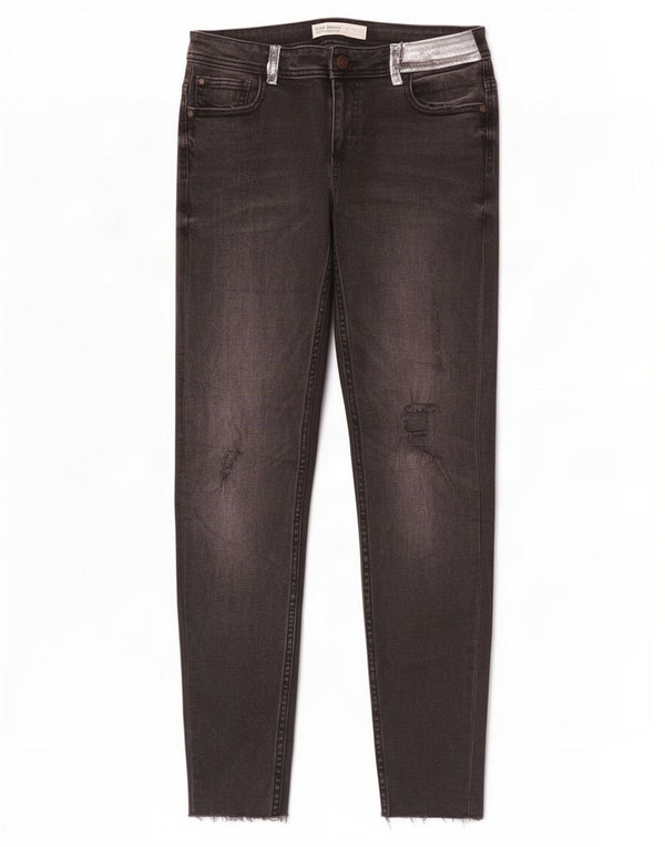 Женские потертые джинсы скинни Zara EU 38, маленькие W28 L27, черный хлопок