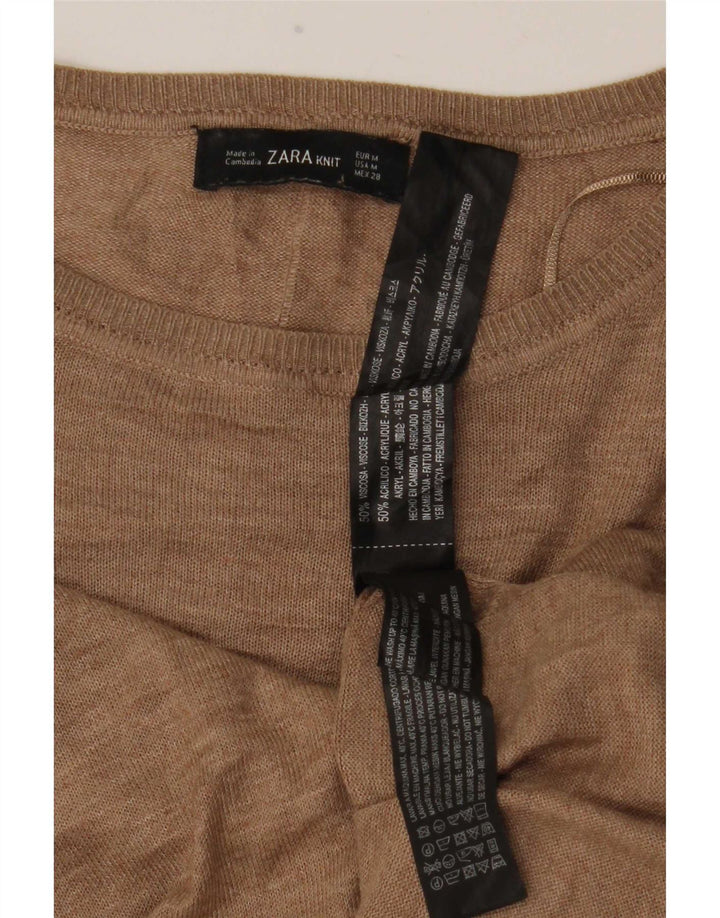 Женский удлиненный топ Zara с длинным рукавом UK 14, вискоза среднего коричневого цвета