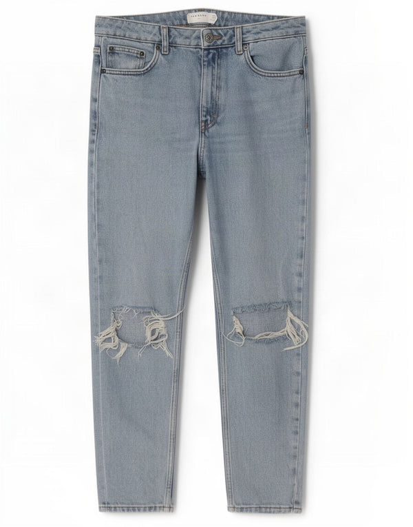 Topshop Женские рваные джинсы с завышенной талией для мам W28 L30, синие хлопковые
