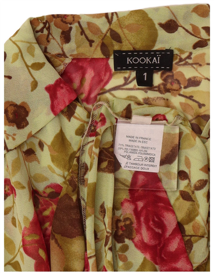 Женское платье-рубашка Kookai с длинным рукавом, размер 1, маленькое, зеленое, в богемном стиле с цветочным принтом