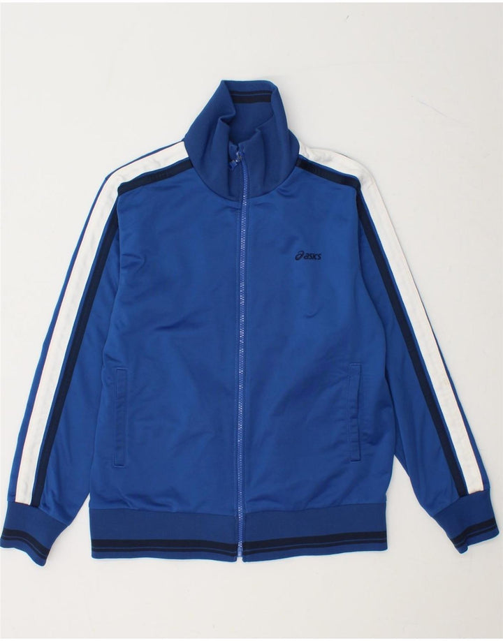 ASICS Boys Tracksuit Top Jacket 11-12 Years Blue Colourblock Polyester