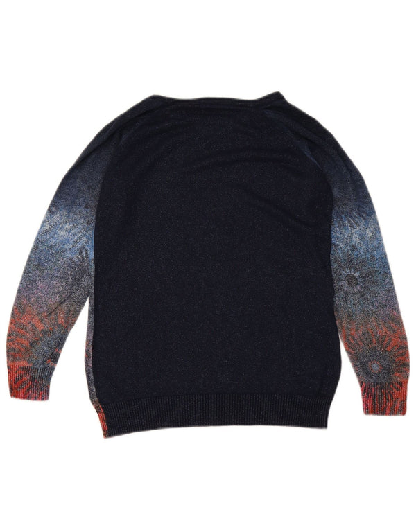 Женский джемпер с вырезом «лодочкой» DESIGUAL UK 10, маленький темно-синий с цветочным принтом