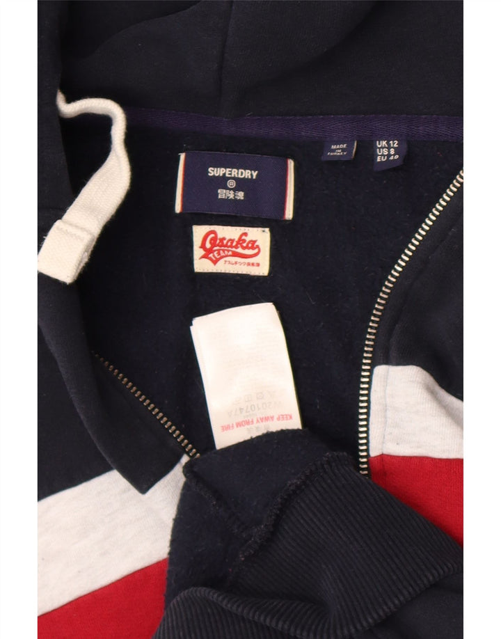 Женский свитер с капюшоном на молнии Superdry UK 12, средний темно-синий, цветной блок