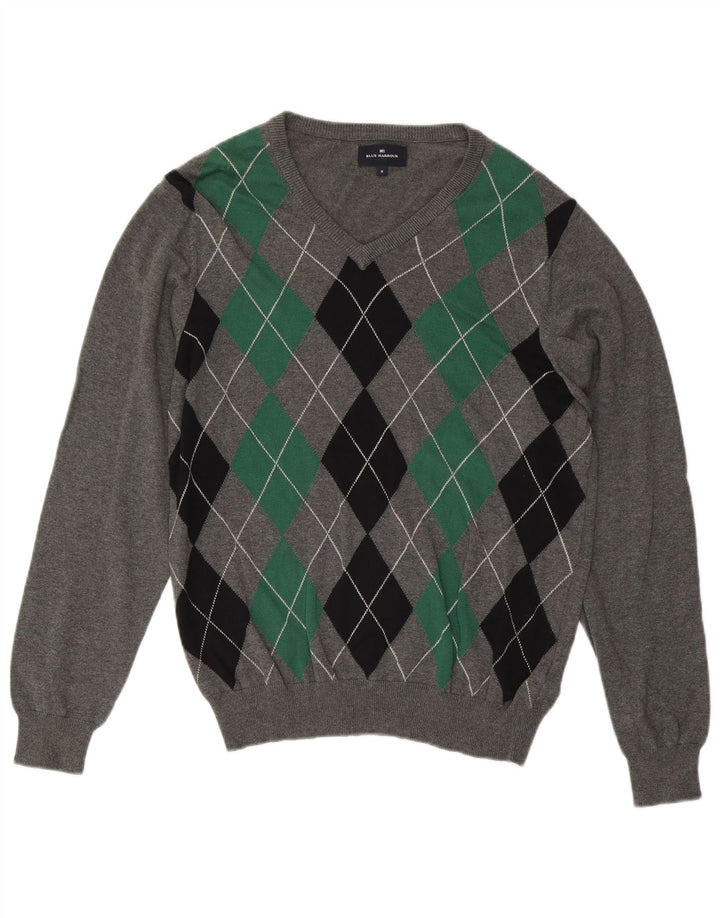 Мужской джемпер с v-образным вырезом Marks & Spencer Blue Harbour, средний серый