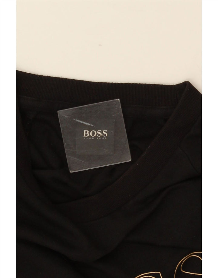 Мужской свитшот с рисунком HUGO BOSS, джемпер среднего размера, черный, хлопок