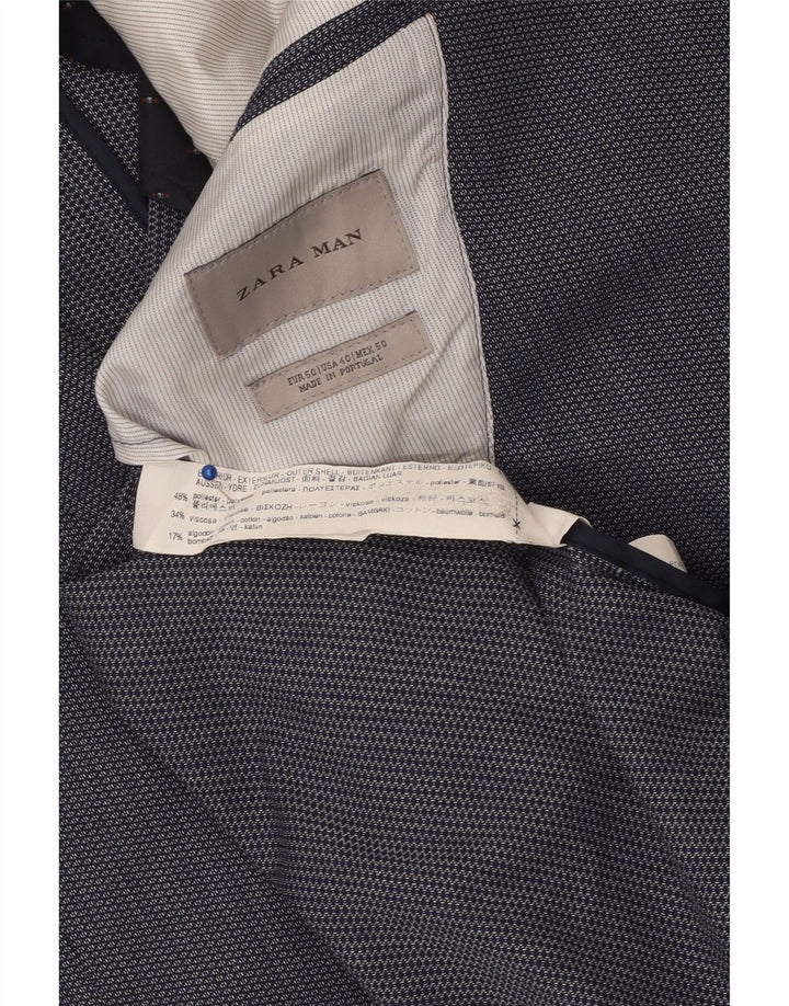 Мужской пиджак ZARA на 2 пуговицах EU 50, средний темно-синий полиэстер