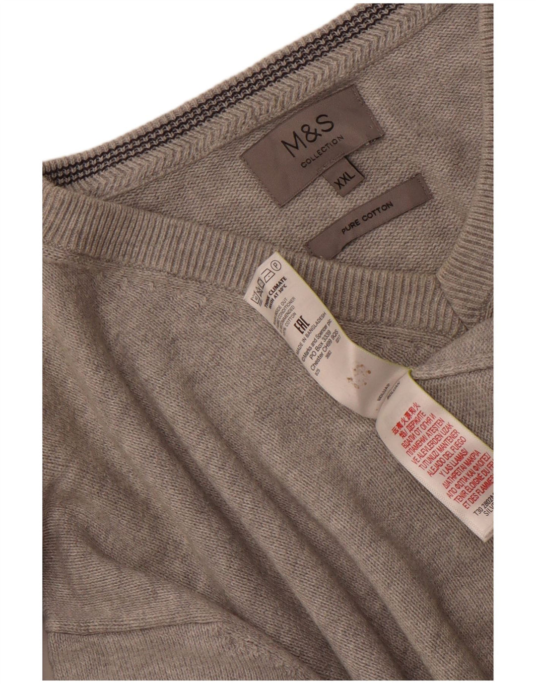 Мужской джемпер с v-образным вырезом Marks & Spencer 2XL, серый хлопок