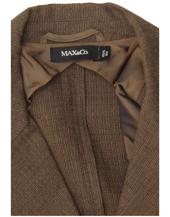 Женский пиджак на 2 пуговицах Max & Co., Великобритания 14, средний коричневый льняной пиджак
