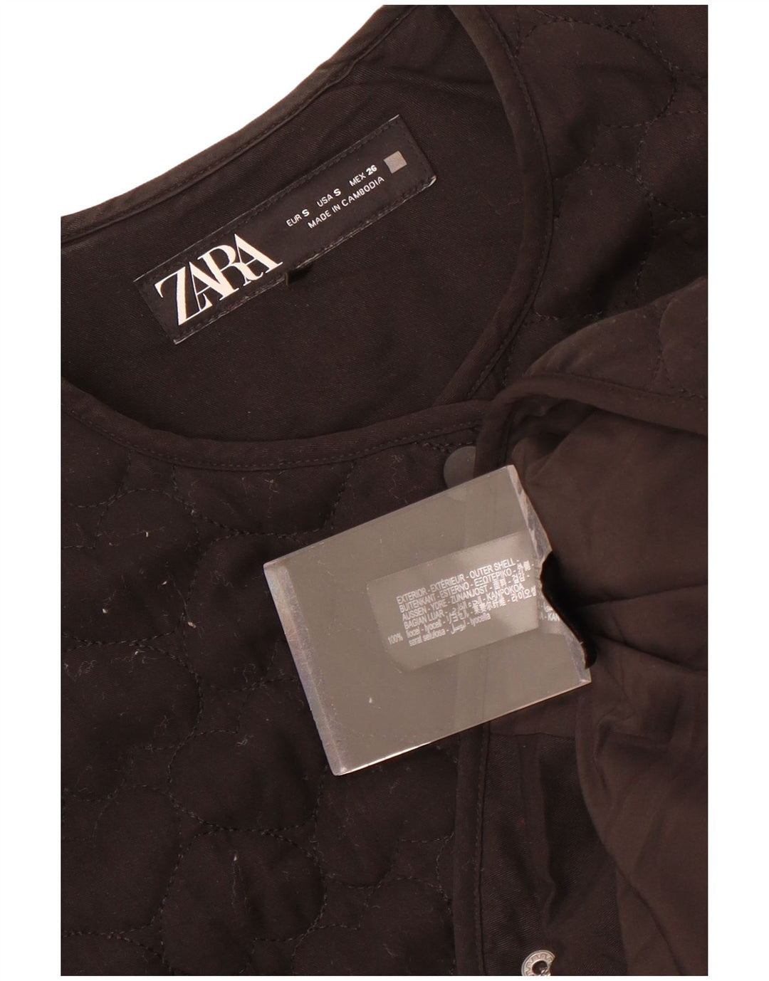 Женская стеганая куртка оверсайз Zara UK 10, маленькая, черная, лиоцелл