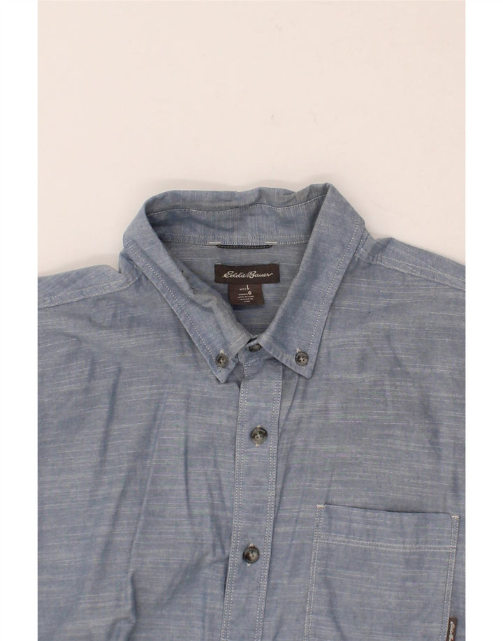 EDDIE BAUER Mens Short Sleeve Shirt Large Blue Cotton Vintage Eddie Bauer and Second-Hand Eddie Bauer from Messina Hembry 