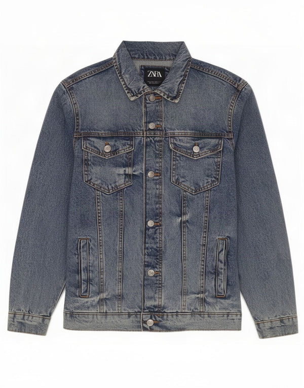 Мужская джинсовая куртка Zara UK 36, маленькая синяя, хлопок