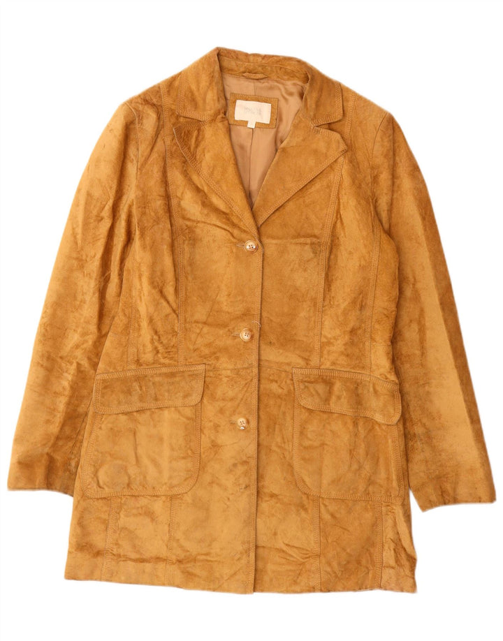 Женское замшевое пальто Marks & Spencer UK 12, кожа среднего коричневого цвета