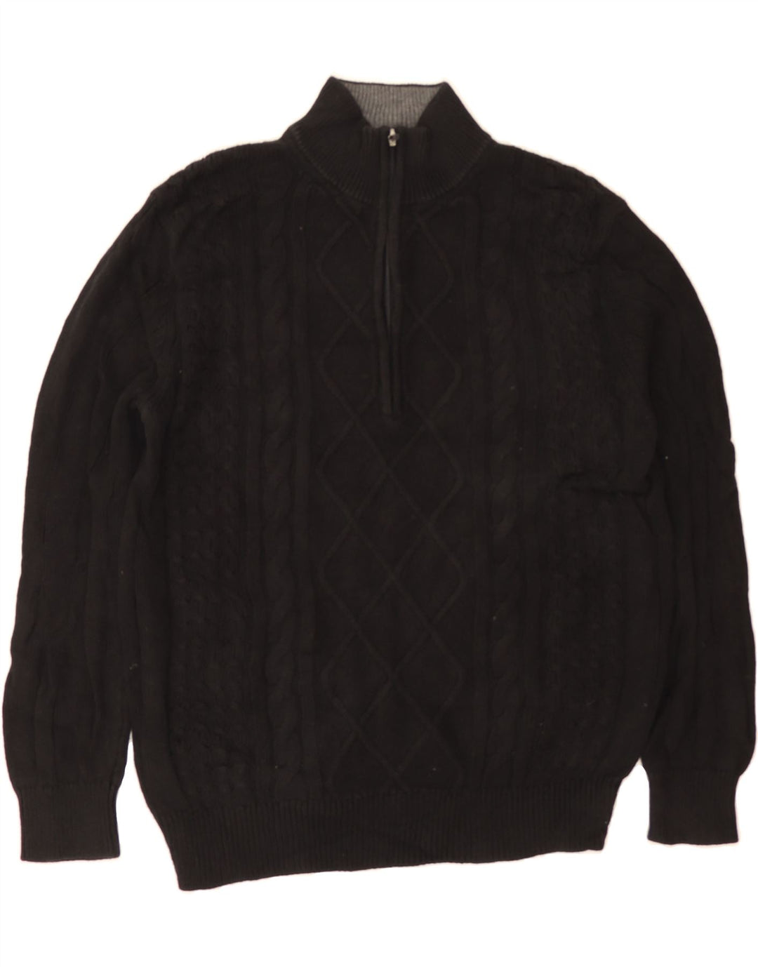 IZOD Womens Zip Neck Jumper Sweater UK 16 Large Black Argyle/Diamond Vintage Izod and Second-Hand Izod from Messina Hembry 
