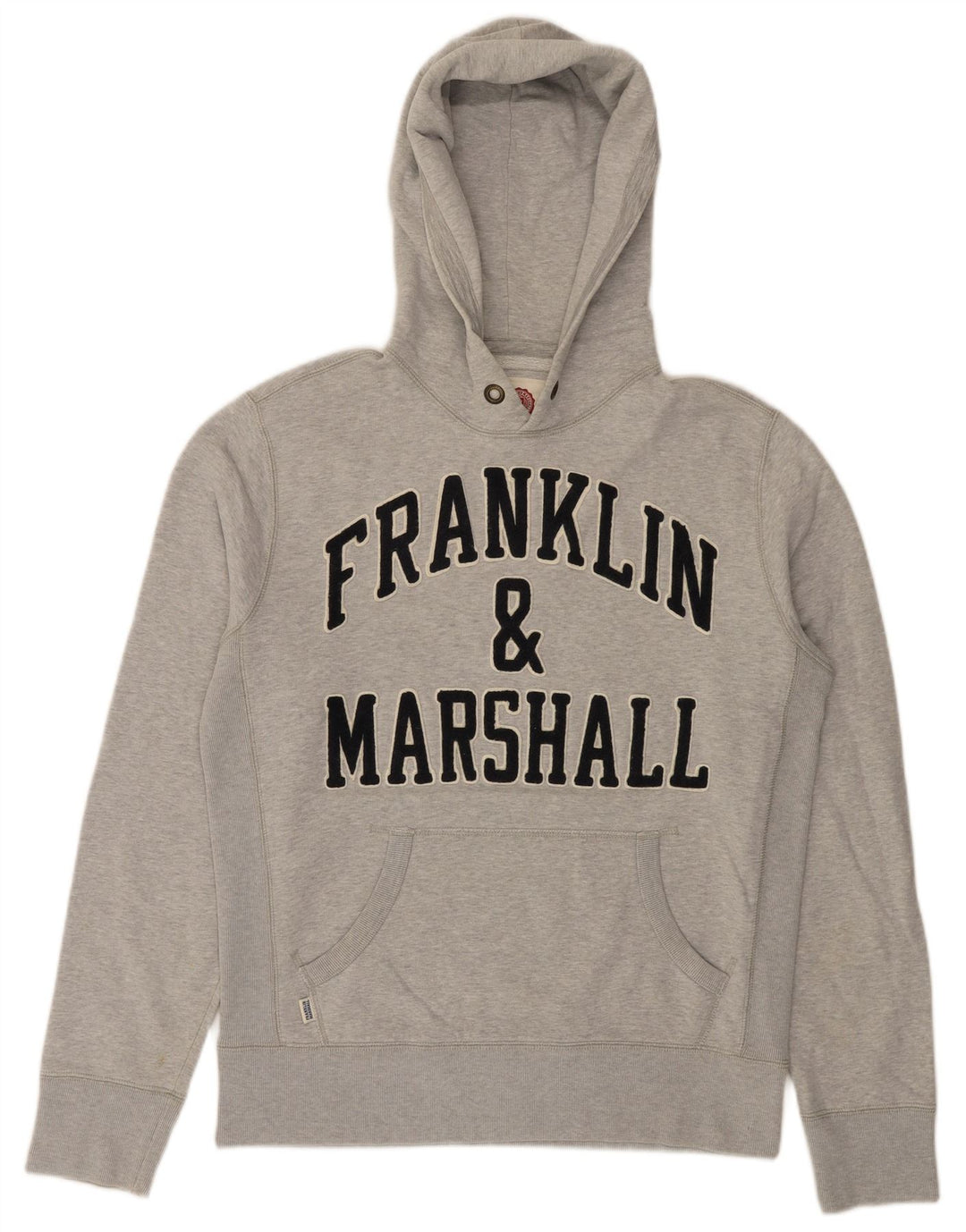 FRANKLIN MARSHALL Mens Graphic Hoodie Jumper Medium Grey Cotton