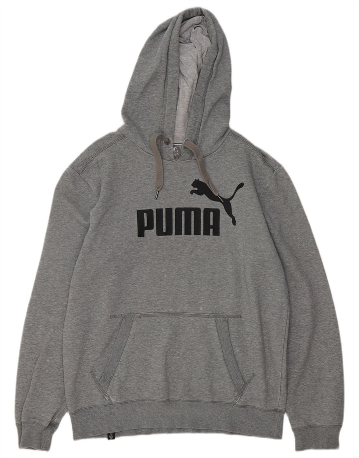 Мужской джемпер с капюшоном PUMA с рисунком, хлопковый, среднего серого цвета