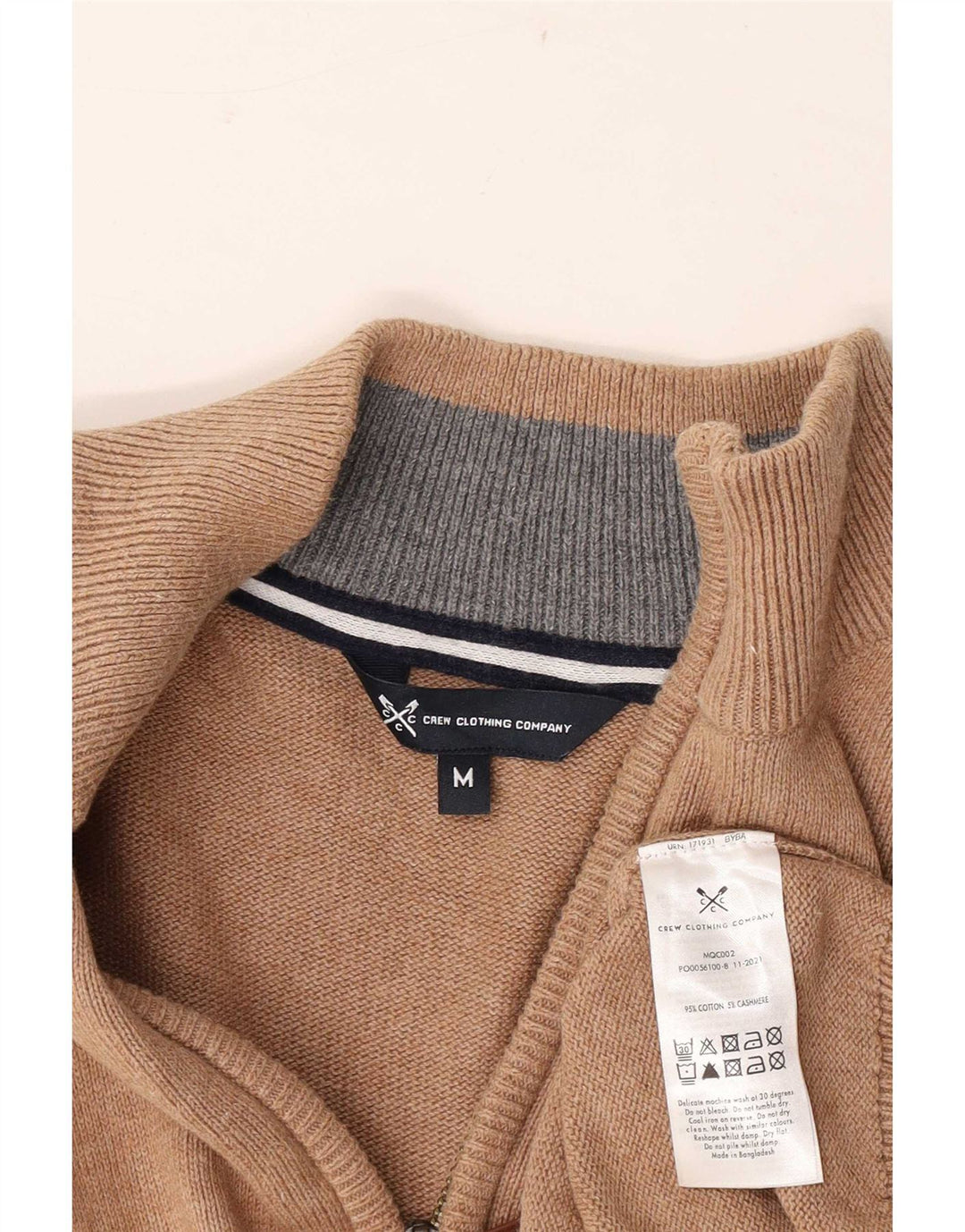 Crew Clothing Мужской джемпер с воротником на молнии, свитер среднего коричневого цвета, хлопок