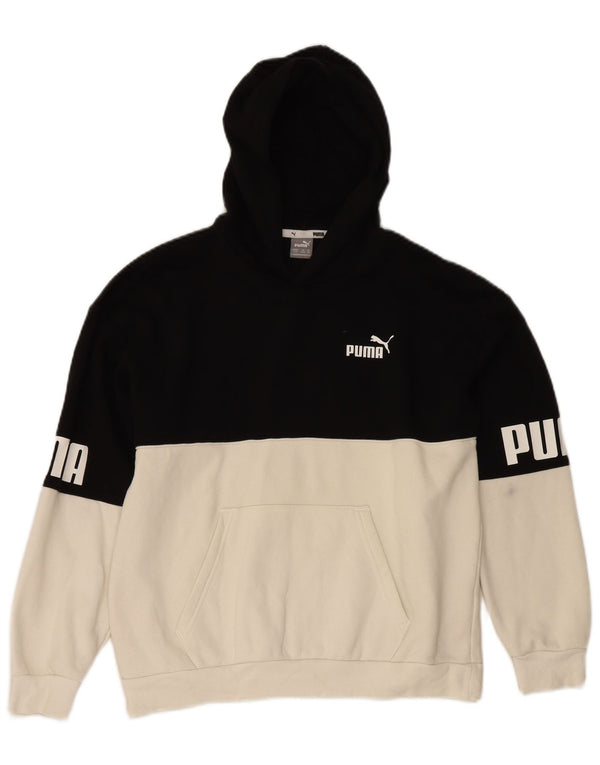 Джемпер с капюшоном Puma для мальчиков с рисунком, 13–14 лет, черный, хлопок с цветными блоками