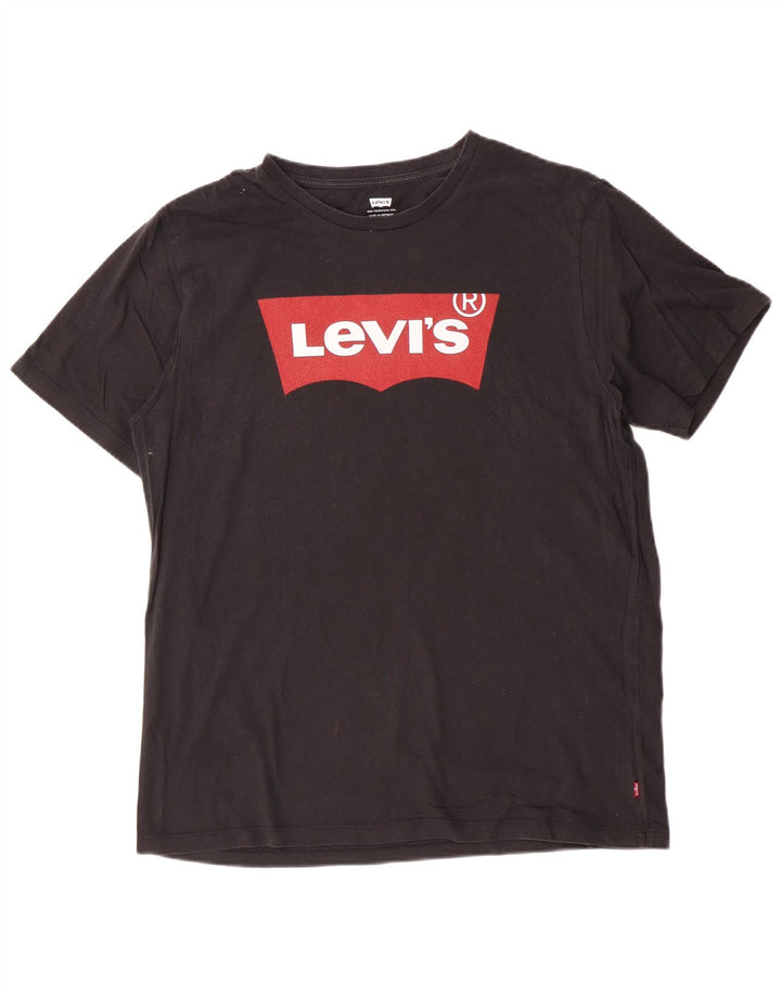 Мужская футболка с рисунком Levi's, верх среднего размера, черный хлопок, хлопок