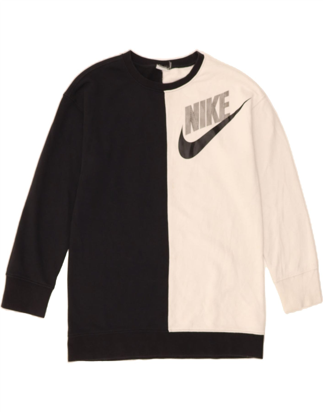 NIKE Womens Graphic Sweatshirt Jumper UK 12 Medium Black Colourblock Vintage Nike and Second-Hand Nike from Messina Hembry 