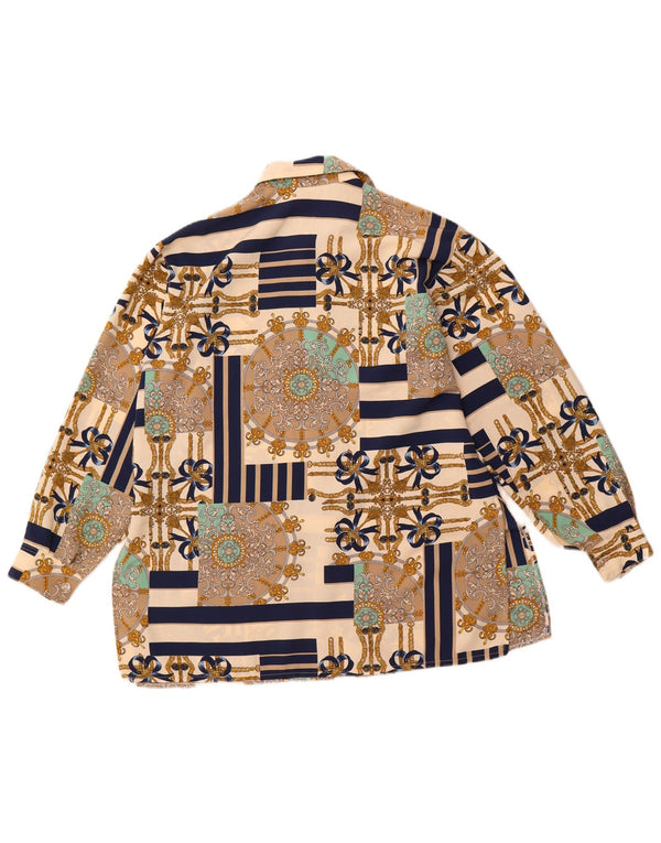 Винтажная женская блузка-рубашка большого размера с абстрактным узором, Великобритания, 10, маленькая, бежевая