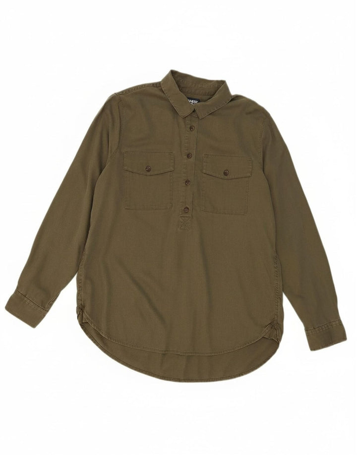 LANDS END Womens Pullover Shirt UK 14 Medium Khaki Lyocell