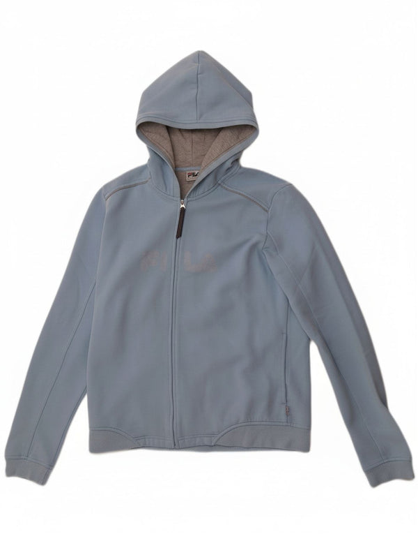 Fila Womens Graphic Zip Hoodie Sweater UK 14 Large Blue Cotton