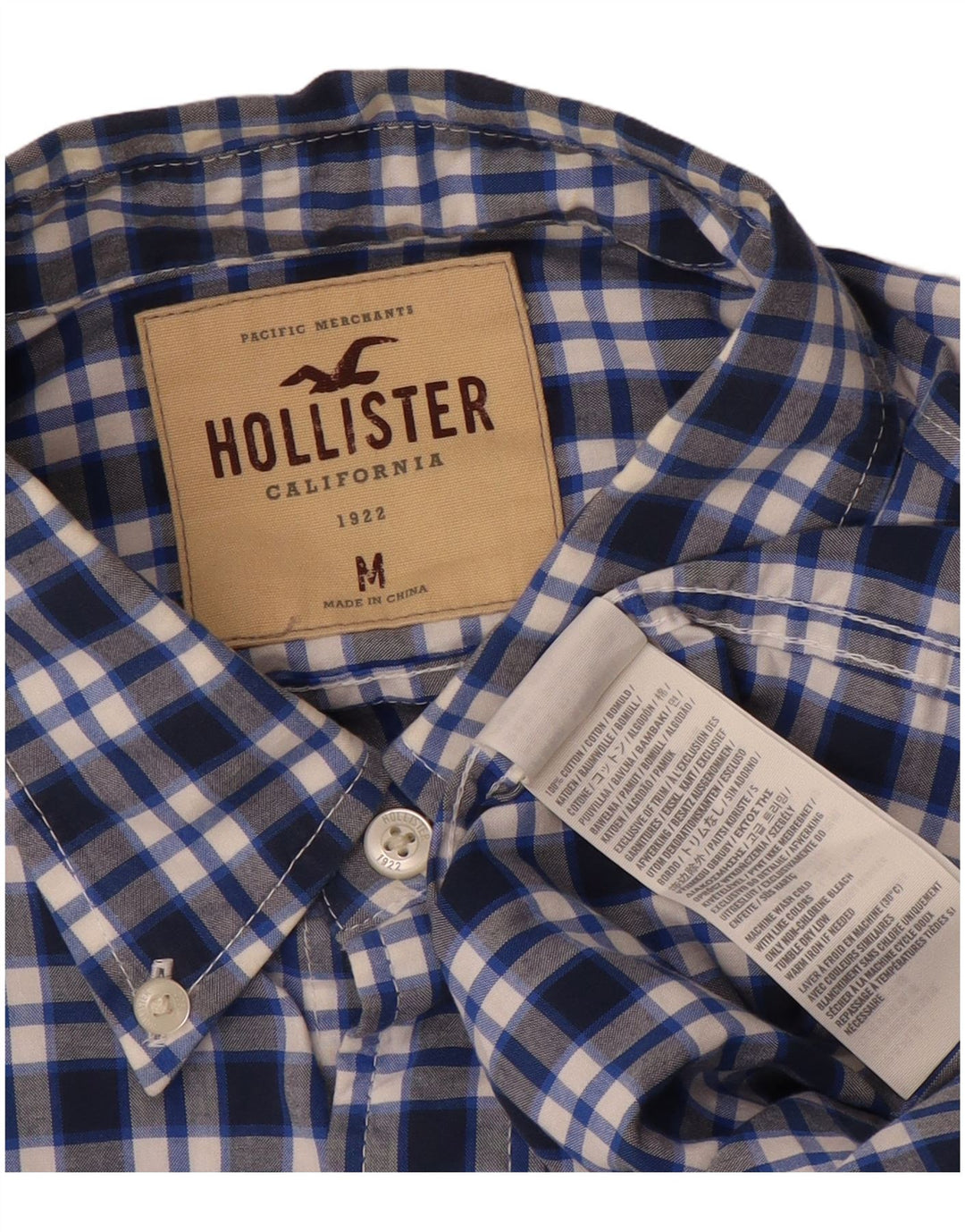Мужская рубашка Hollister среднего размера, темно-синяя клетка, хлопок