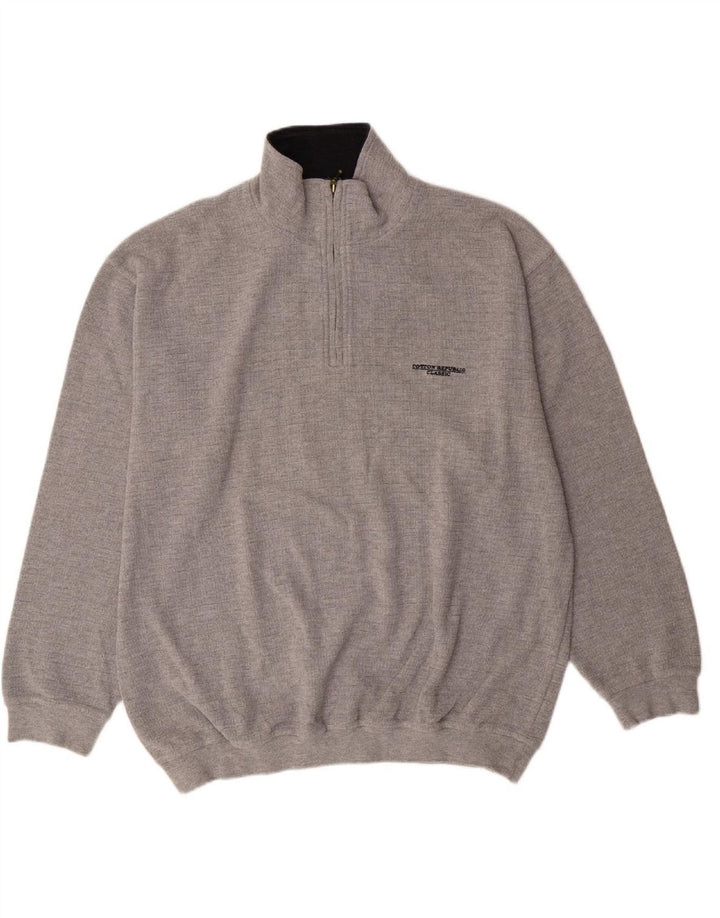 COTTON REPUBLIC Mens Zip Neck Jumper Sweater Large Grey Cotton