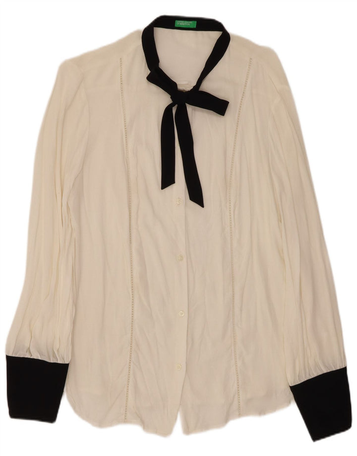 Женская блузка-рубашка с галстуком-бабочкой BENETTON, Великобритания, 16, большая белая вискоза с цветными блоками