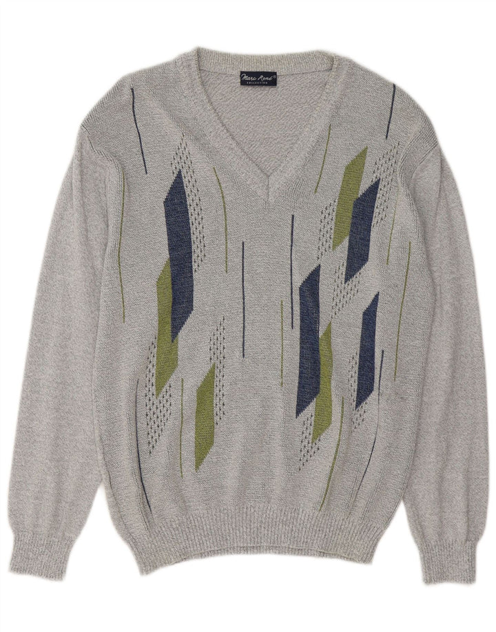 Marc Rene Мужской джемпер с v-образным вырезом IT 50 Medium Grey Geometric