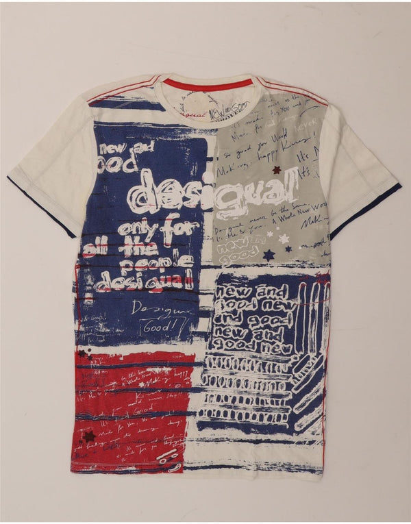 Мужская футболка с графическим рисунком Desigual, маленькая белая, хлопковая с цветными блоками