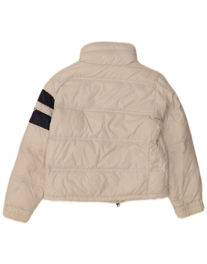 Moncler Пуховик с графическим рисунком для девочек 9–10 лет, белый полиамид с цветными блоками