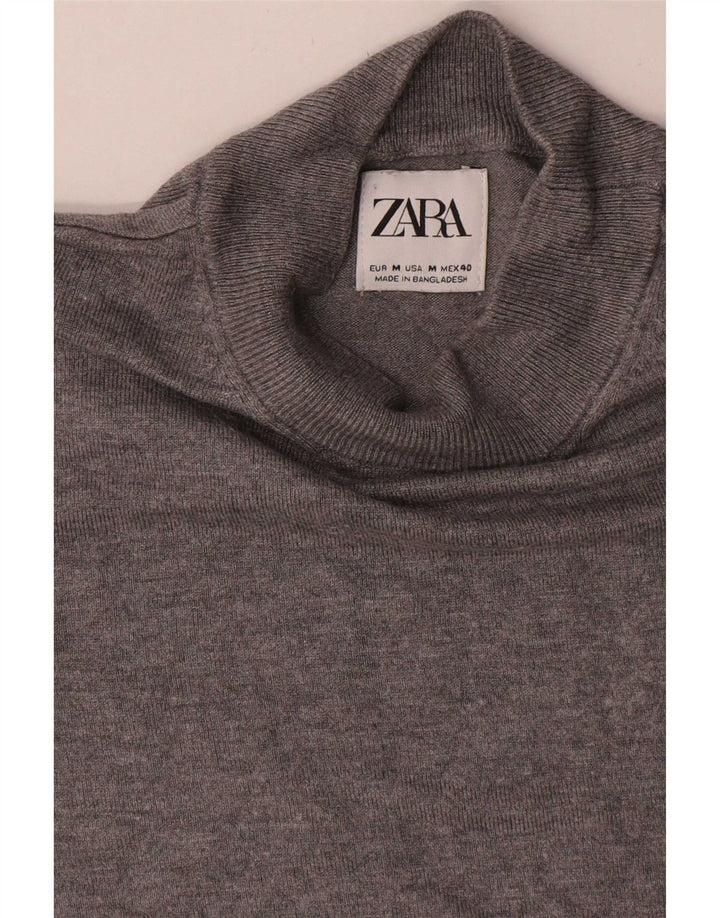 Мужской джемпер с высоким воротником Zara с короткими рукавами, средний серый вискозный свитер