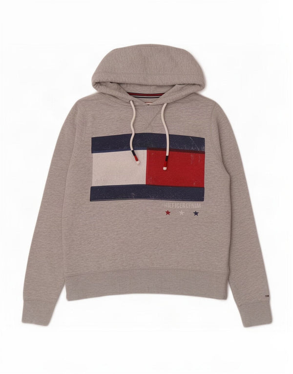 Женский джемпер с капюшоном оверсайз Tommy Hilfiger UK 6 XS, серый хлопок с крапинками