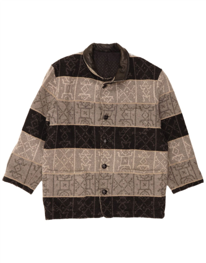 Винтажная мужская куртка-бомбер UK 42 XL серая шерстяная с геометрическим рисунком