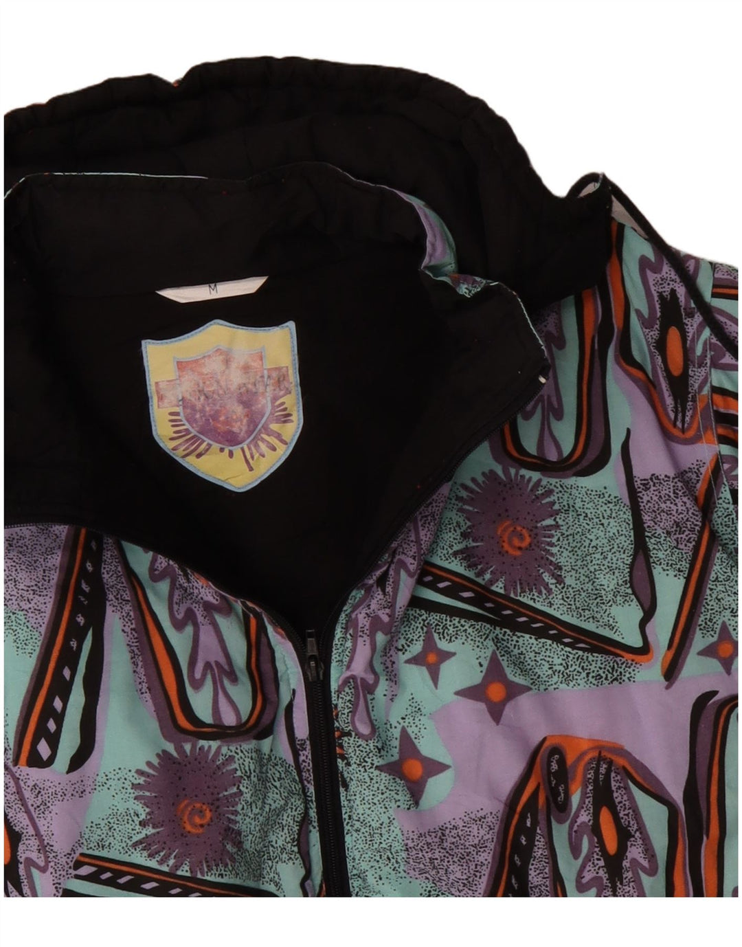 ВИНТАЖНАЯ Мужская ветровка с абстрактным узором, Великобритания 38, средний бирюзовый цвет