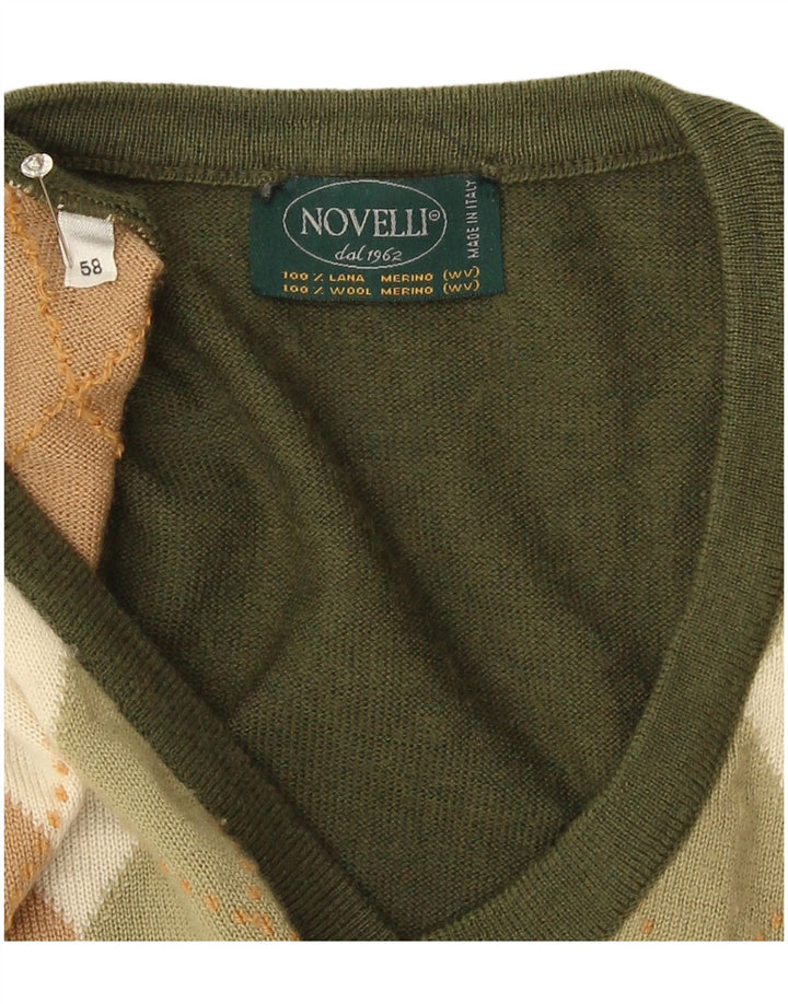 Novelli Мужской джемпер с v-образным вырезом IT 58 2XL Хаки Argyle/Diamond