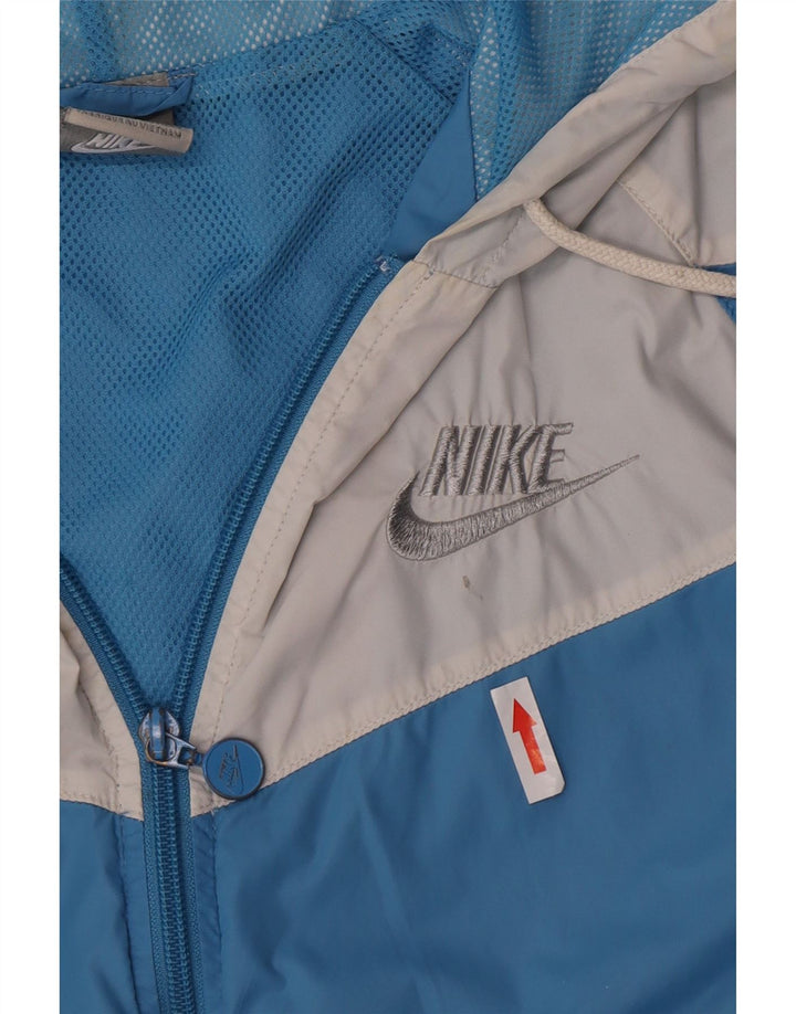 Женская дождевик с капюшоном Nike UK 10/12, средний синий, нейлон с цветными блоками