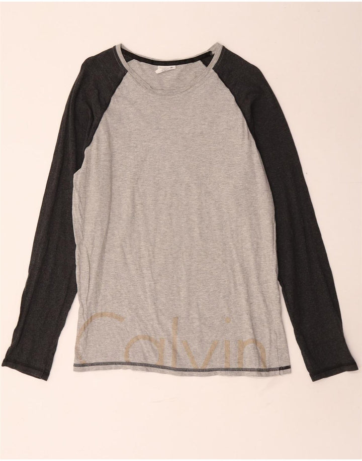 Мужской топ с рисунком Calvin Klein, длинный рукав, средний серый хлопок с цветными блоками