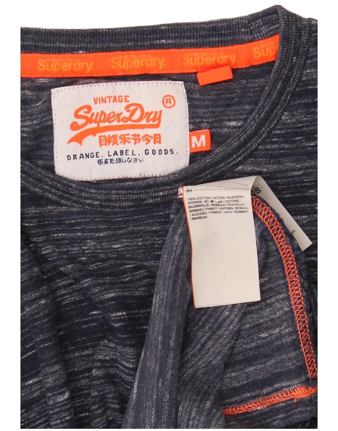SUPERDRY Mens T-Shirt Top Medium Navy Blue Pinstripe Cotton
