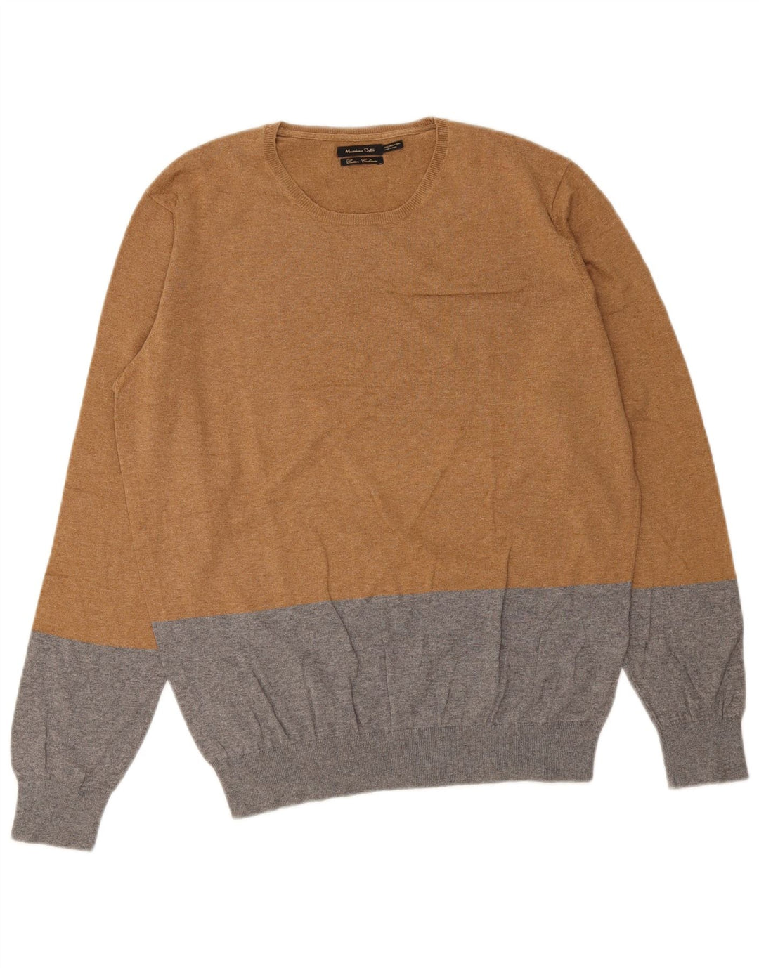 Мужской джемпер с круглым вырезом Massimo Dutti, хлопковый джемпер среднего коричневого цвета с цветными блоками