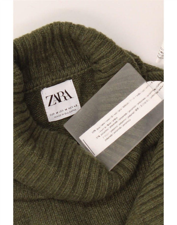 Мужской джемпер с высоким воротником Zara, шерстяной свитер среднего цвета хаки