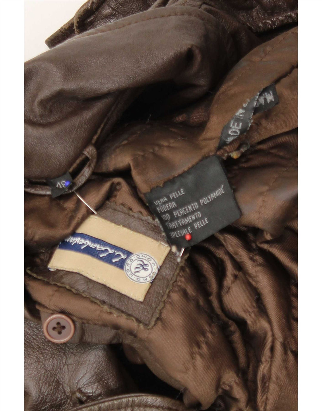 L.Lambertazzi Мужское кожаное пальто в стиле милитари IT 48 Medium Brown Leather