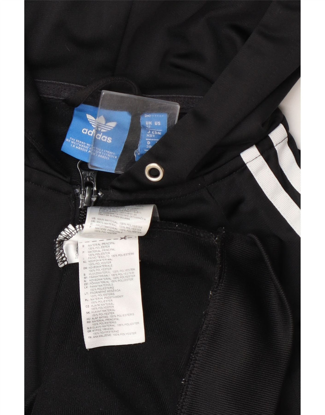 Женский свитер с капюшоном Adidas на молнии с графическим рисунком UK 12, средний черный, полиэстер