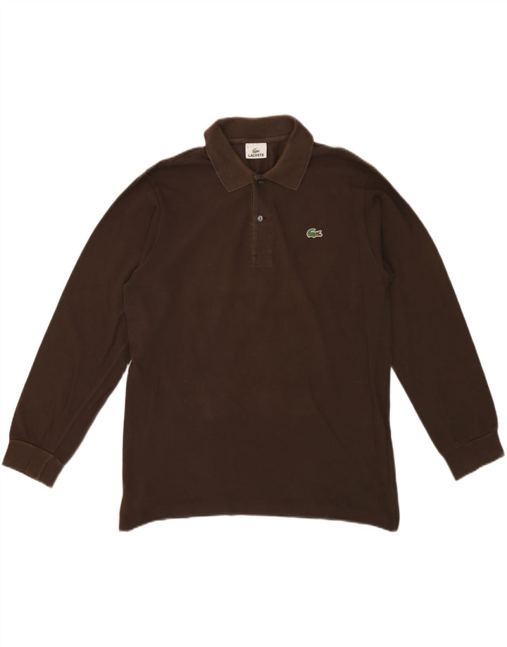 Мужская рубашка-поло с длинным рукавом Lacoste, размер 4, средний коричневый хлопок, хлопок